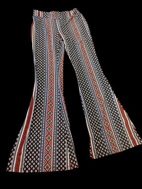 About A Girl Black Flared Pants with Multicolor Vertical Stripes